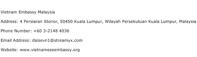 Vietnam Embassy Malaysia Address Contact Number