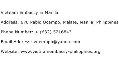 Vietnam Embassy in Manila Address Contact Number