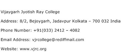 Vijaygarh Jyotish Ray College Address Contact Number