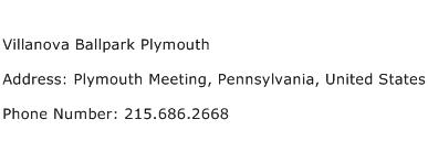 Villanova Ballpark Plymouth Address Contact Number