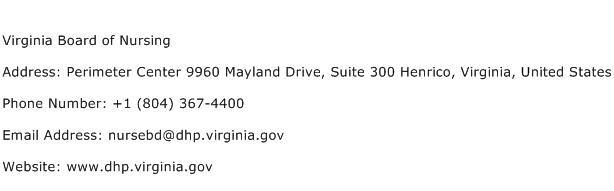 Virginia Board of Nursing Address Contact Number