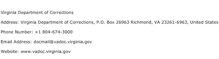 Virginia Department of Corrections Address Contact Number