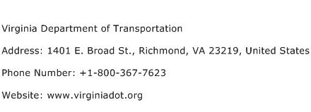 Virginia Department of Transportation Address Contact Number