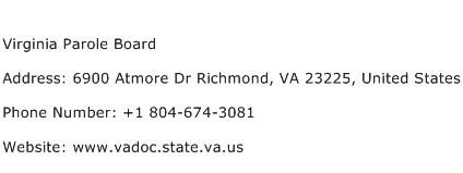 Virginia Parole Board Address Contact Number