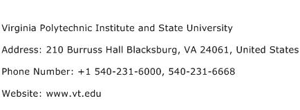 Virginia Polytechnic Institute and State University Address Contact Number
