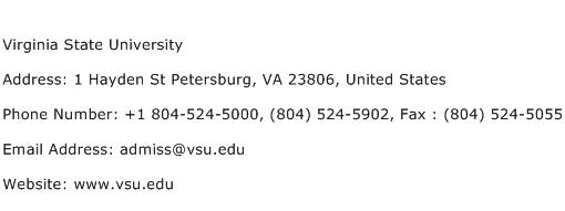 Virginia State University Address Contact Number