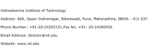 Vishwakarma Institute of Technology Address Contact Number