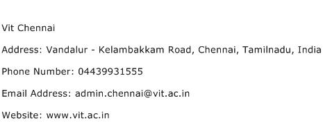 Vit Chennai Address Contact Number
