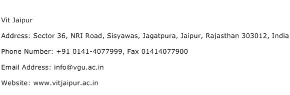 Vit Jaipur Address Contact Number