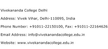 Vivekananda College Delhi Address Contact Number