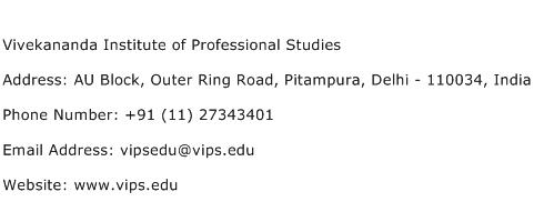 Vivekananda Institute of Professional Studies Address Contact Number