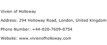 Vivien of Holloway Address Contact Number
