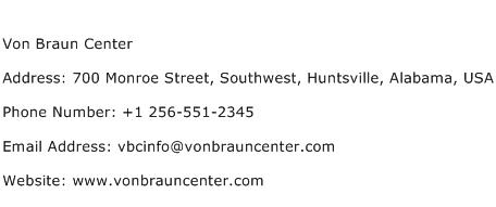 Von Braun Center Address Contact Number