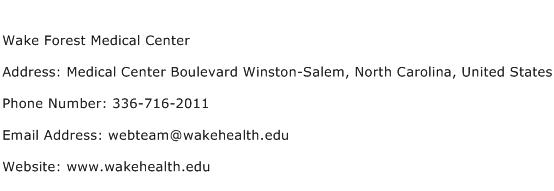 Wake Forest Medical Center Address Contact Number