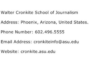 Walter Cronkite School of Journalism Address Contact Number