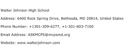 Walter Johnson High School Address Contact Number