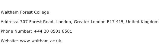 Waltham Forest College Address Contact Number