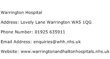 Warrington Hospital Address Contact Number