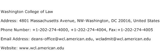 Washington College of Law Address Contact Number
