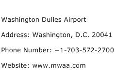 Washington Dulles Airport Address Contact Number