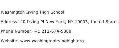 Washington Irving High School Address Contact Number