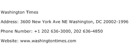 Washington Times Address Contact Number