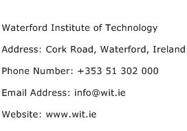 Waterford Institute of Technology Address Contact Number