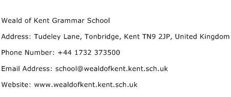 Weald of Kent Grammar School Address Contact Number