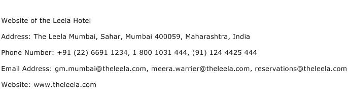 Website of the Leela Hotel Address Contact Number