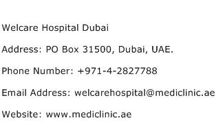 Welcare Hospital Dubai Address Contact Number