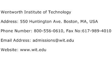 Wentworth Institute of Technology Address Contact Number