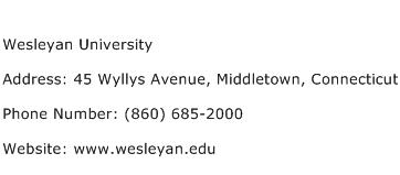 Wesleyan University Address Contact Number