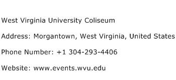 West Virginia University Coliseum Address Contact Number