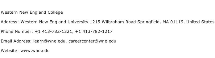 Western New England College Address Contact Number