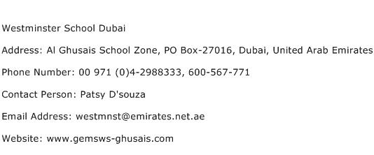 Westminster School Dubai Address Contact Number