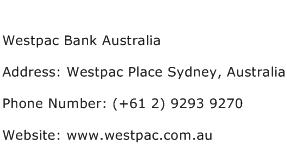 Westpac Bank Australia Address Contact Number