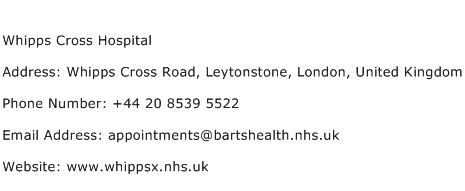 whipps hospital cross address number contact information email