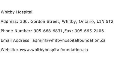 Whitby Hospital Address Contact Number