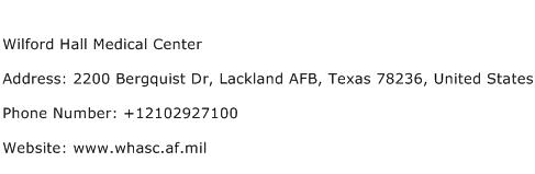 Wilford Hall Medical Center Address Contact Number