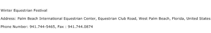 Winter Equestrian Festival Address Contact Number