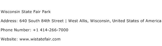 Wisconsin State Fair Park Address Contact Number