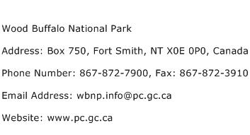 Wood Buffalo National Park Address Contact Number