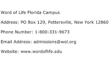 Word of Life Florida Campus Address Contact Number