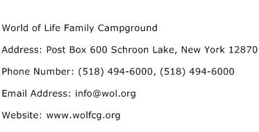 World of Life Family Campground Address Contact Number