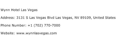 Wynn Hotel Las Vegas Address Contact Number