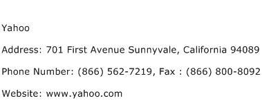 Yahoo Address Contact Number