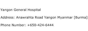 Yangon General Hospital Address Contact Number