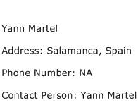 Yann Martel Address Contact Number