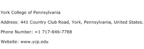 York College of Pennsylvania Address Contact Number
