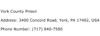 York County Prison Address Contact Number